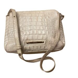 Brahmin Crossbody Bag Signature Crocodile Embossed Purse in Pearl White